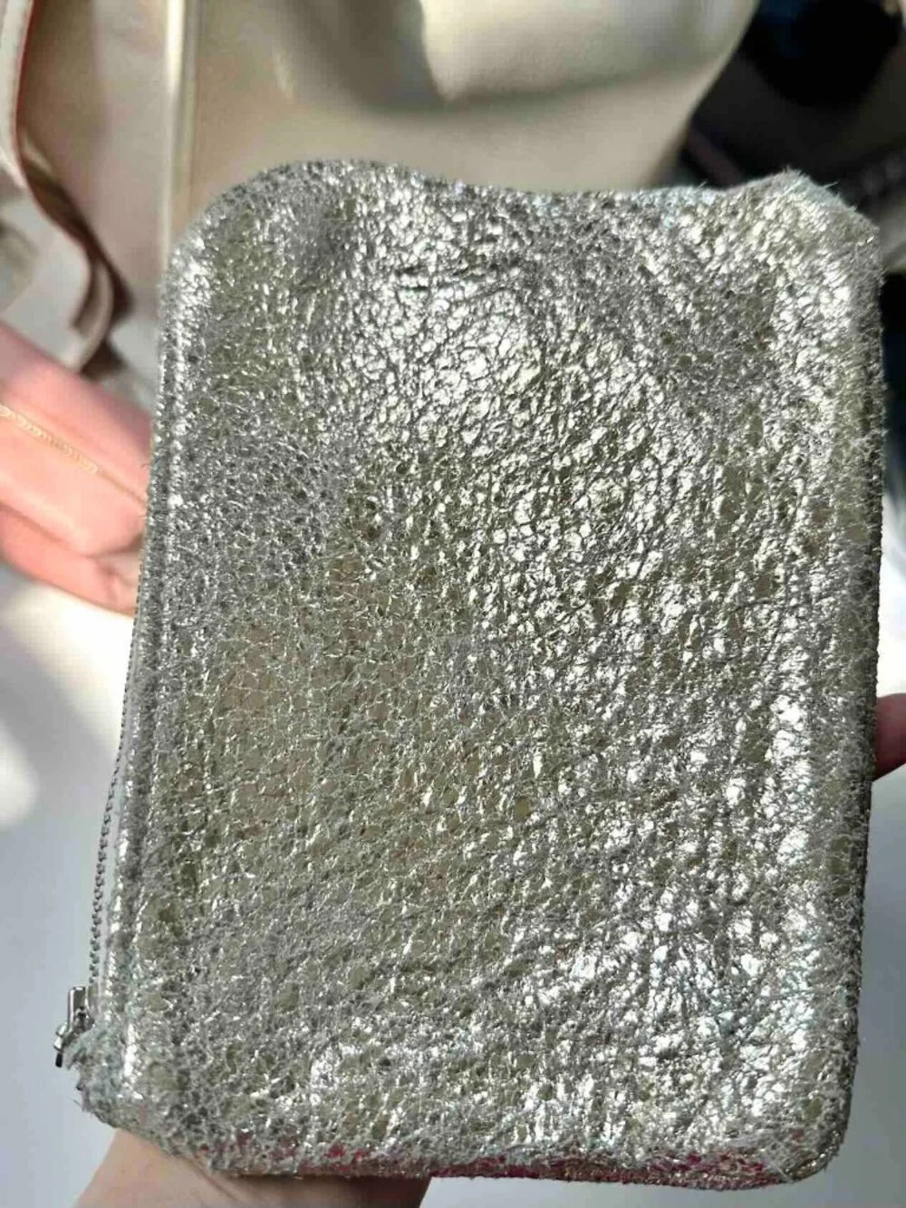 NWOT Kustom Klutch Silver Leather Clutch Pouch YKK Zip Bag